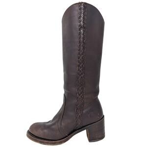 FRYE Vintage Sabrina Braided Tall Leather Boots Dark Brown Size 6.5